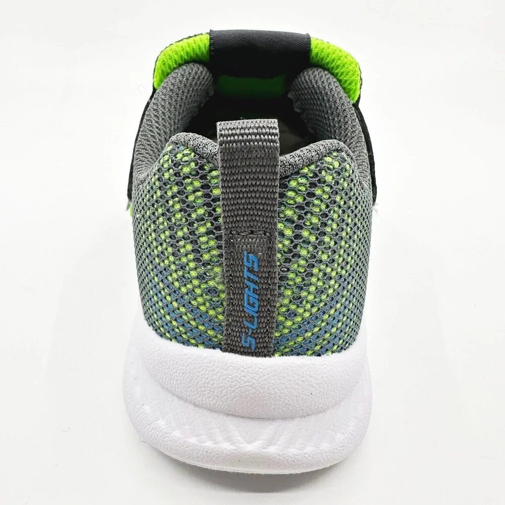 Skechers S Lights Comfy Flex 2.0 Mazlo Charcoal Lime Toddlers Boys Size 10